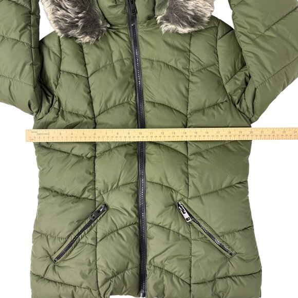 Green Winter Coat Puffer Jacket Faux Fur Removable Hood Sz 1X (Fits Like Large) - Picture 10 of 15